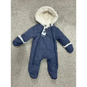 Baby Boys Snowsuit 6m Pram Fur Lined Footie One Piece Coverall Coat Jacket $90